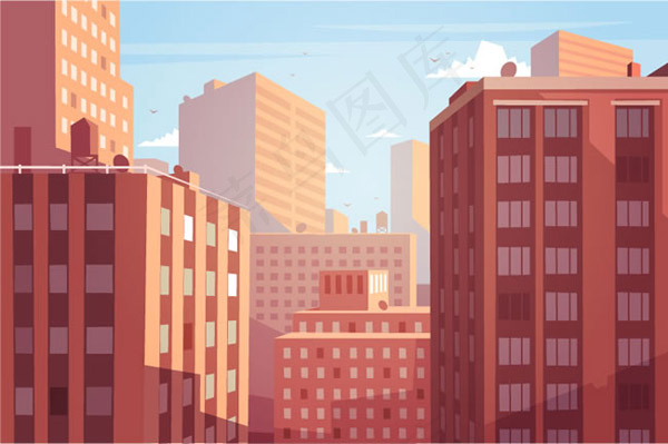 城市楼群风景eps,ai矢量模版下载