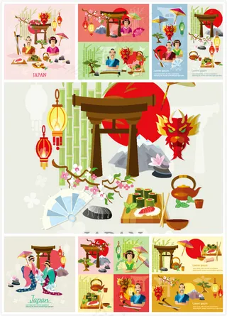 日本扁平化人物,背景元素