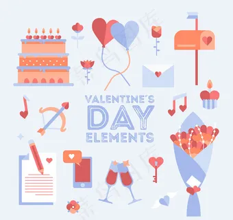 扁平化情人节物品