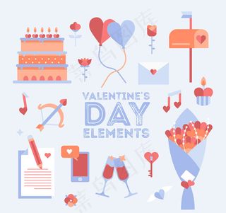 扁平化情人节物品