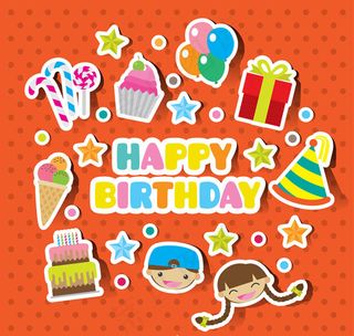 可爱儿童生日贴纸