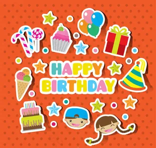 可爱儿童生日贴纸