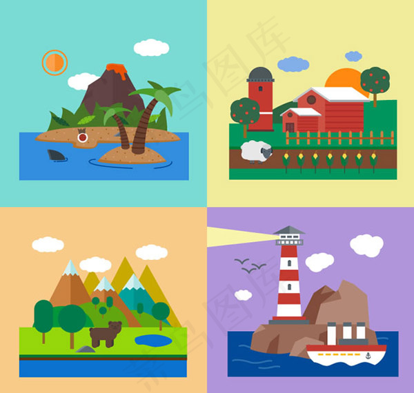 度假风景插画ai矢量模版下载