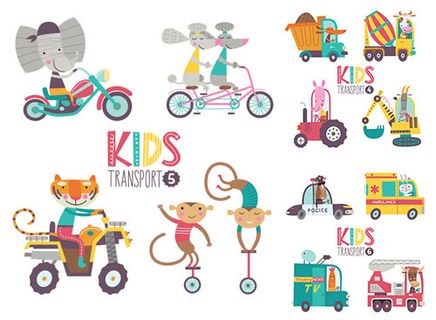 卡通交通动物,免抠元素