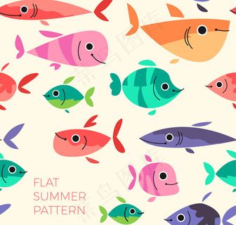卡通鱼类无缝背景