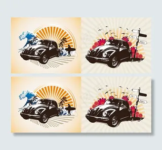 怀旧老爷车插画