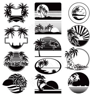 休闲沙滩剪影标签,免抠元素