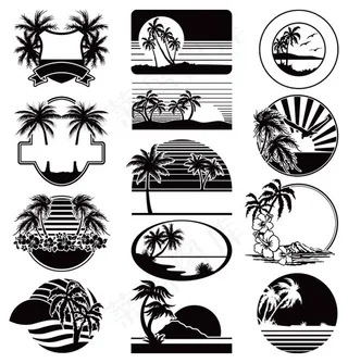 休闲沙滩剪影标签,免抠元素