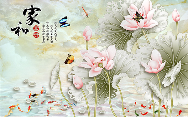 立体荷花背景墙(6803X4252(DPI:72))psd模版下载