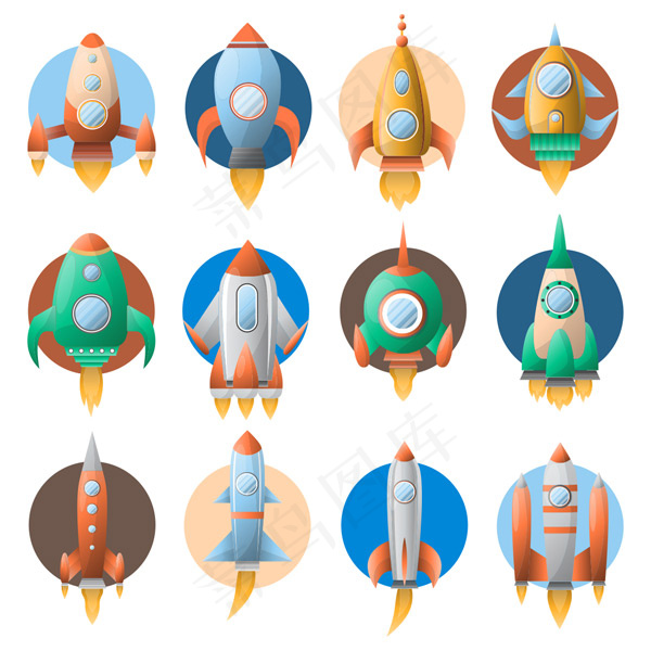 卡通火箭飞船矢量