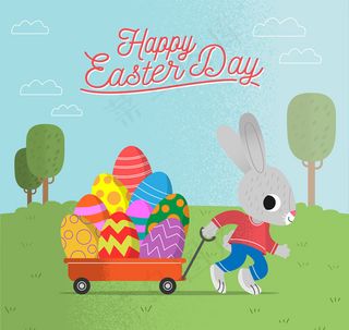 拉彩蛋车的兔子