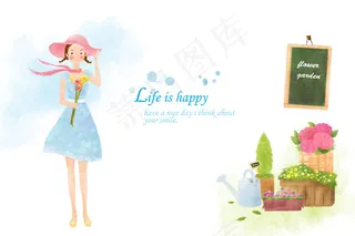 拿着花朵的女孩