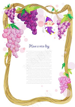 葡萄手绘边框,背景元素