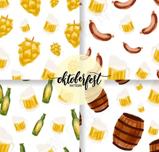 绘啤酒节元素无缝背景