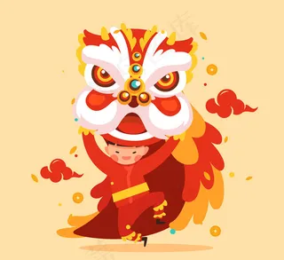 舞狮子男孩矢量
