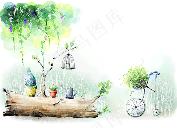 卡通田园风格插画psd模版下载