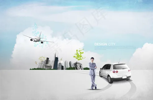 建筑物与人物汽车