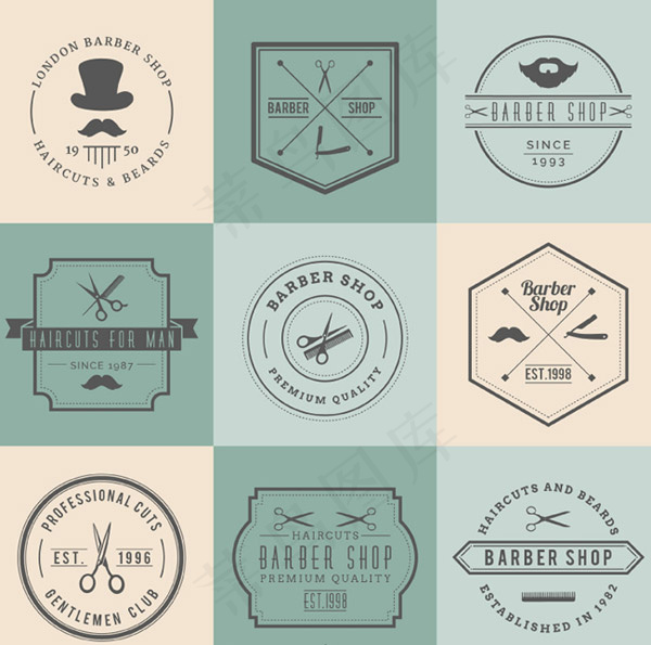 理发店标签矢量