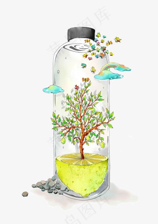 卡通手绘风景瓶子,背景元素