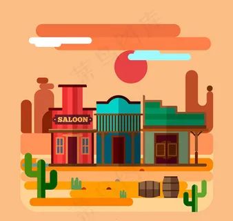 沙漠和商铺风景