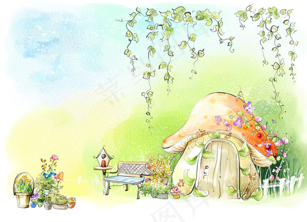 蘑菇小屋童话风景