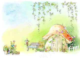 蘑菇小屋童话风景