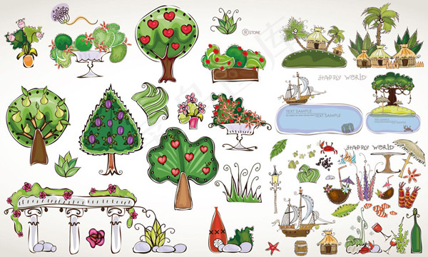 卡通树木夏天主题