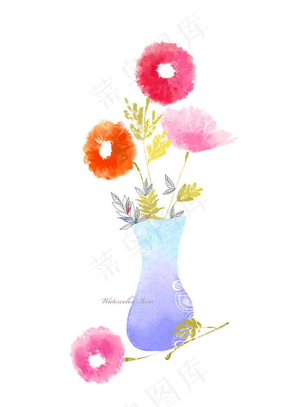 水彩花瓶插花