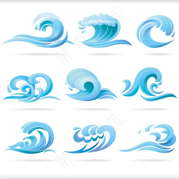 蓝色立体感浪花eps,ai矢量模版下载