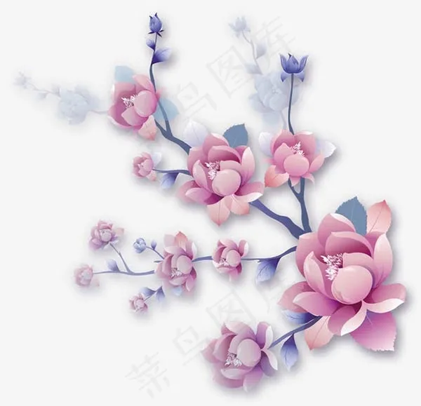 粉色手绘花朵树枝,背景元素