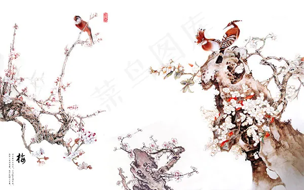 咏梅花鸟水墨画(9071X5669(DPI:72))psd模版下载