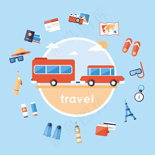 扁平旅游主题元素eps,ai矢量模版下载