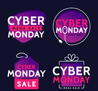 卡通文字紫色标签,免抠元素