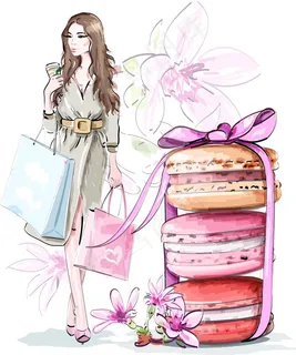 马卡龙花朵美女