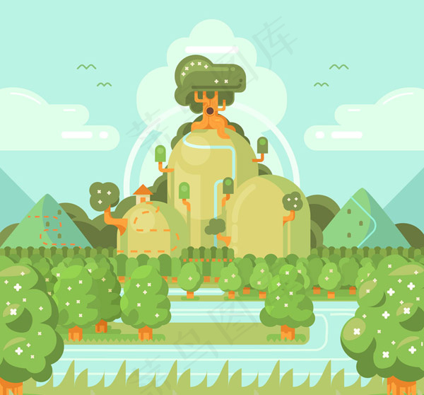 树林和山风景