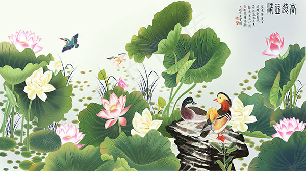 荷花塘工笔画