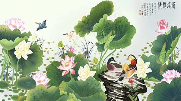 荷花塘工笔画