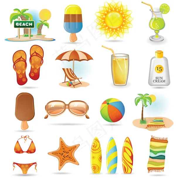 夏季旅游图标,免抠元素eps,ai矢量模版下载
