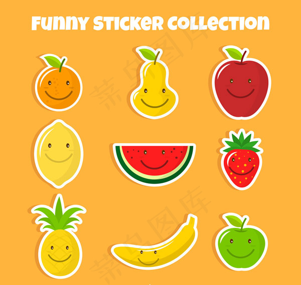 可爱微笑水果贴纸