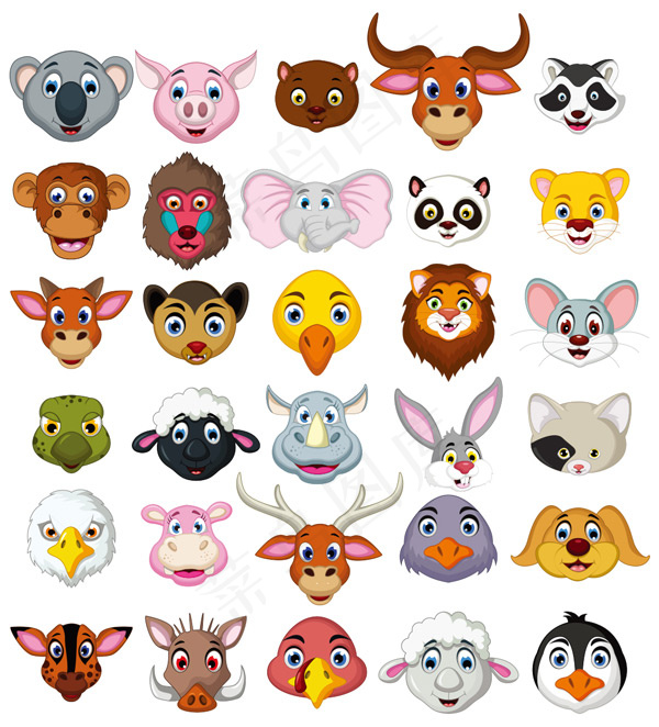 卡通动物头像,免抠元素