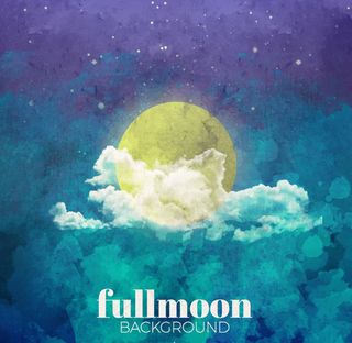 水彩绘云中的满月