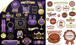 紫色花边红色标签,免抠元素