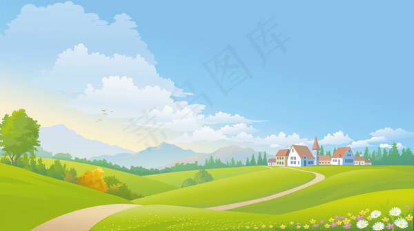 天空和青草地eps,ai矢量模版下载