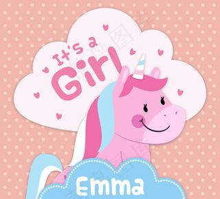 独角兽迎婴卡片