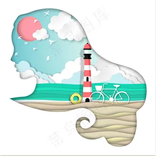 纸艺术夏天背景 纸艺术夏天背景