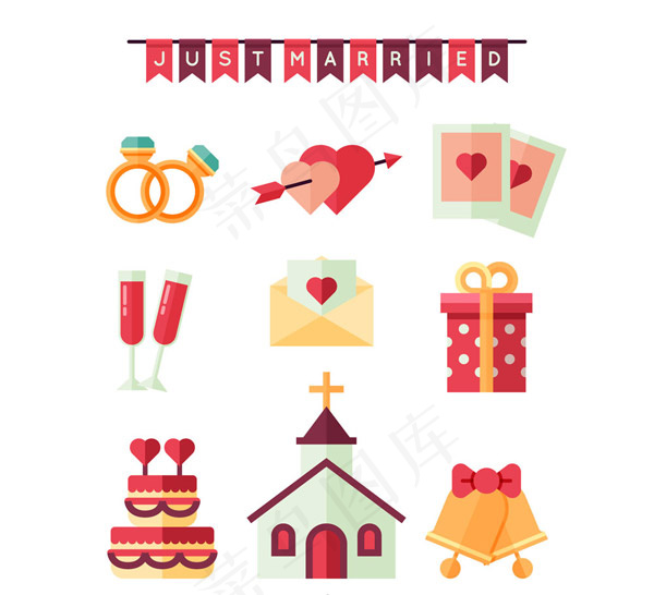 扁平化婚礼元素