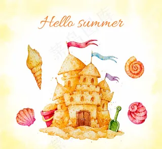 沙滩城堡和贝壳