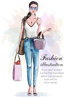 年轻女性手绘插画