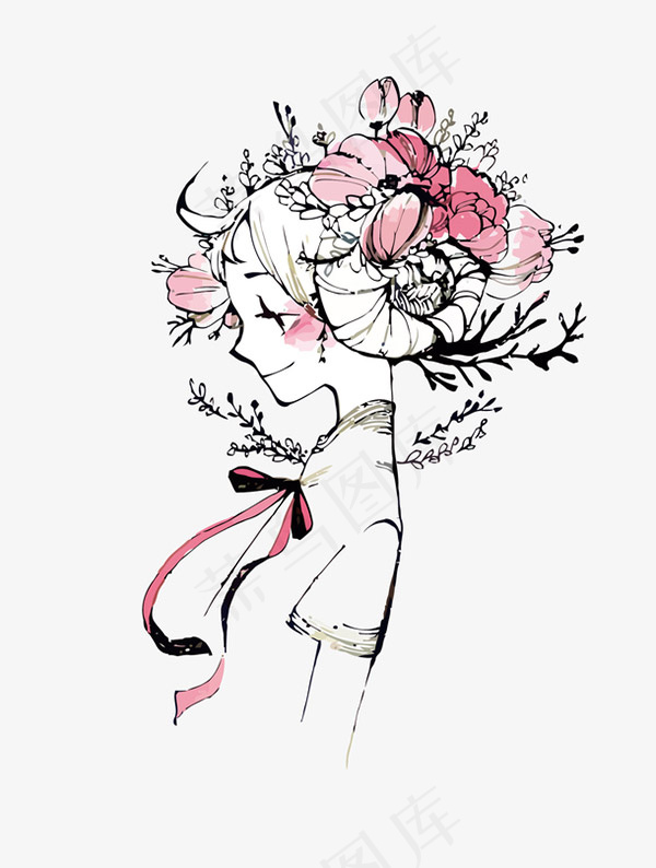 矢量手绘少女eps,ai矢量模版下载