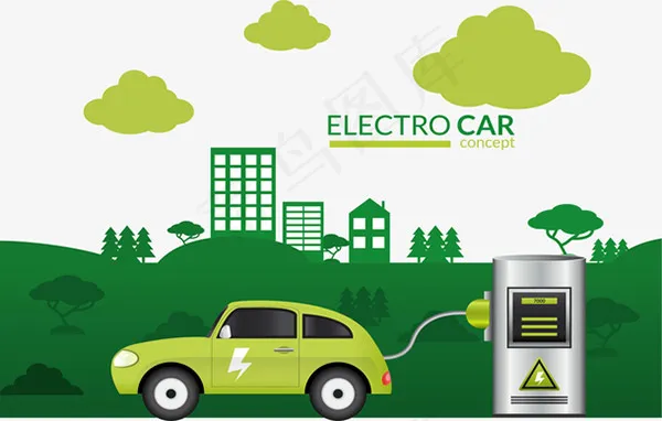 绿色能源汽车充电ai矢量模版下载